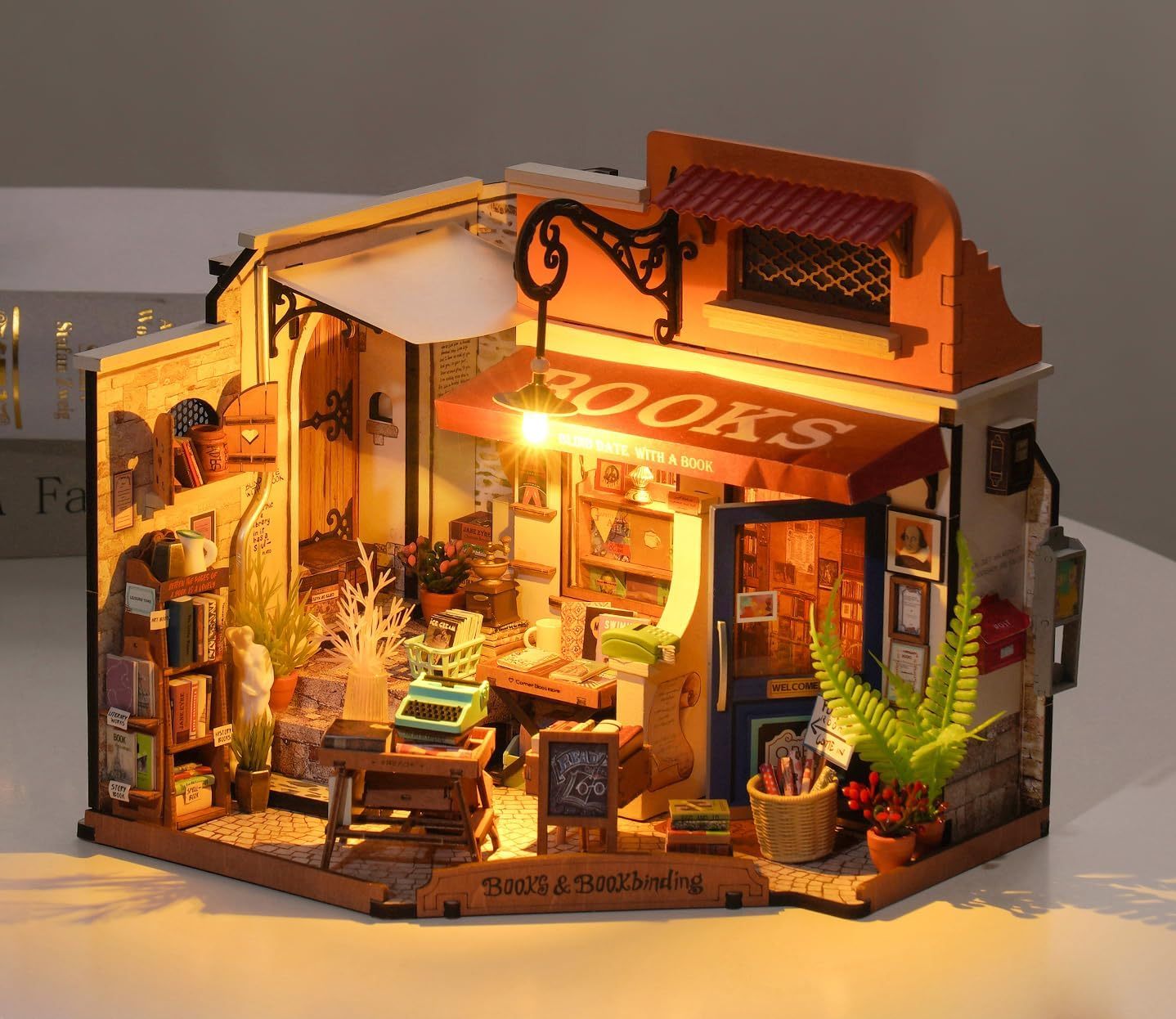 ROBOTIME DIY Miniature House Kit Corner Bookstore