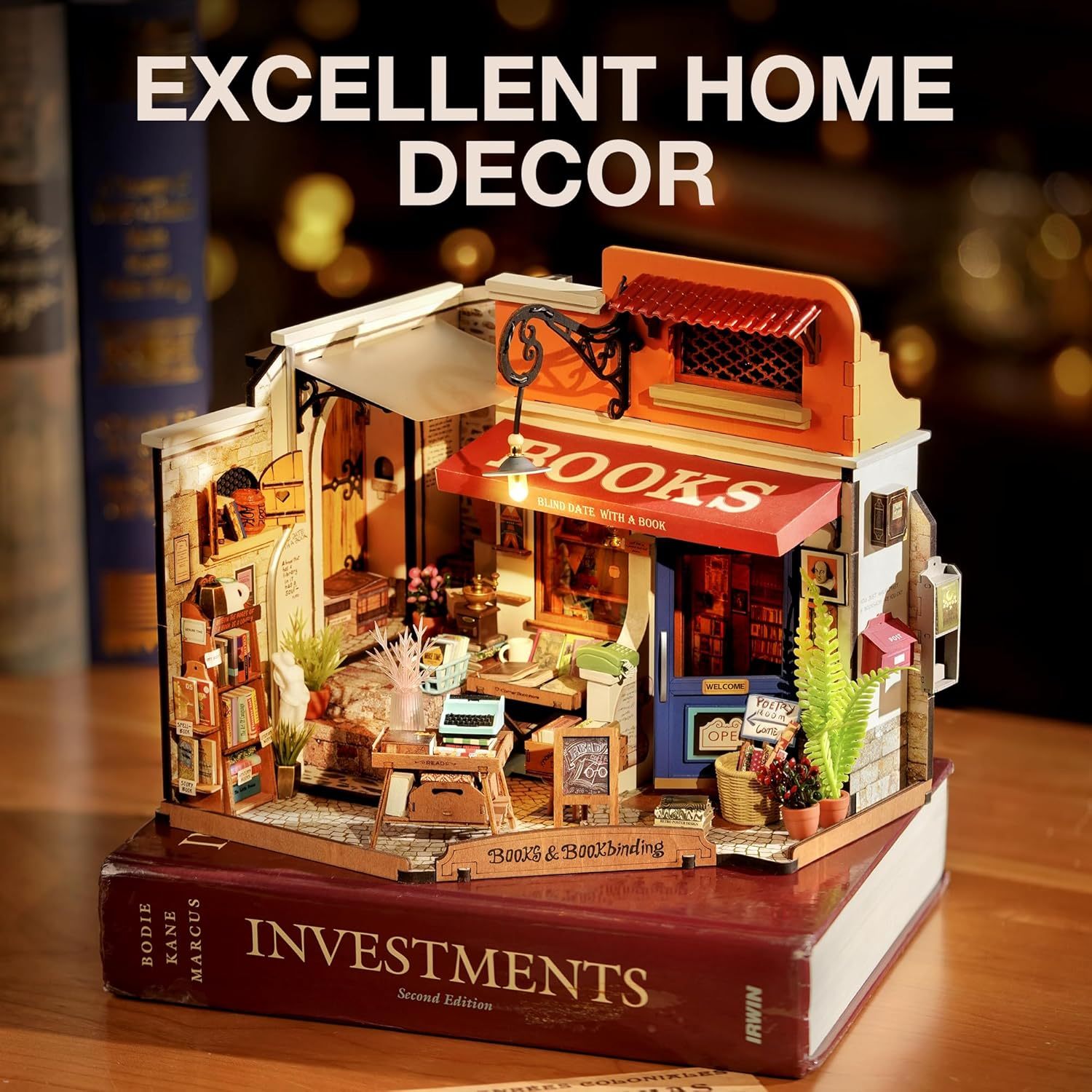 ROBOTIME DIY Miniature House Kit Corner Bookstore