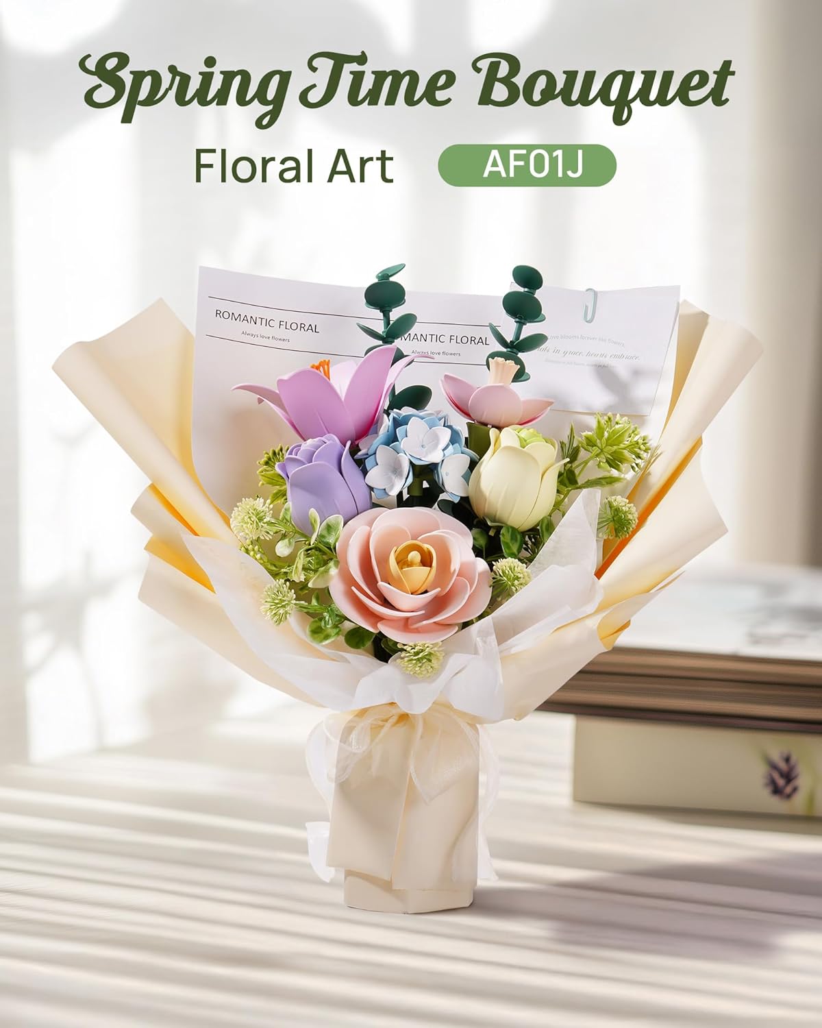 ROBOTIME 3D Plastic Flower Puzzle, Spring Time Bouquet DIY Model Kits For Gift AF01J