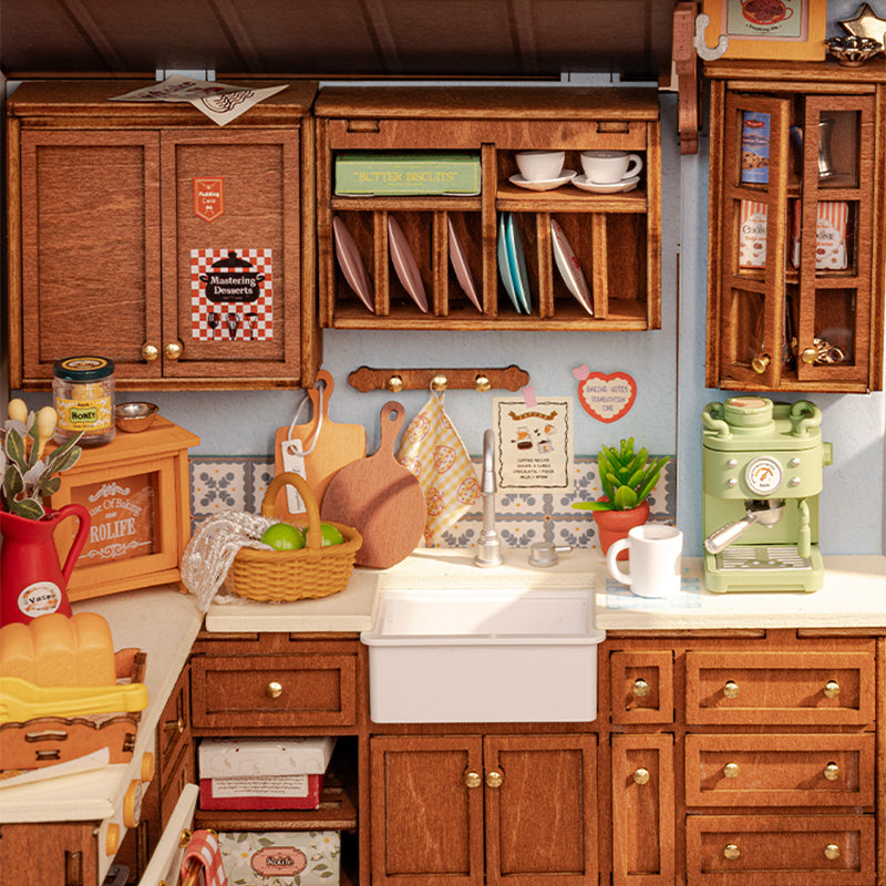 Rolife Mini Dollhouse Kit - DIY 3D Puzzle Baking Kitchen & Book Nook