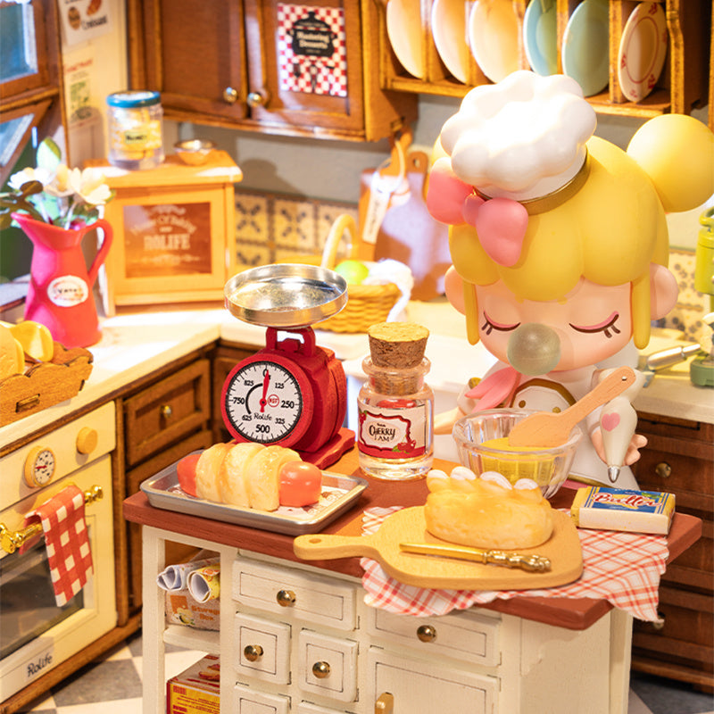 Rolife Mini Dollhouse Kit - DIY 3D Puzzle Baking Kitchen & Book Nook