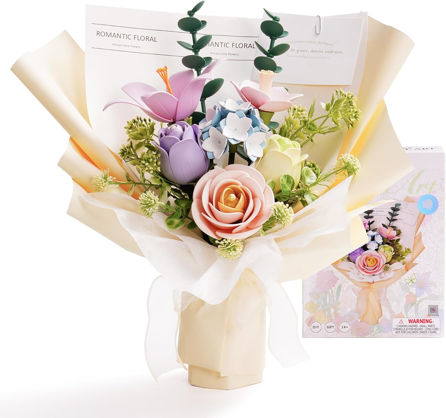 ROBOTIME 3D Plastic Flower Puzzle, Spring Time Bouquet DIY Model Kits For Gift AF01J