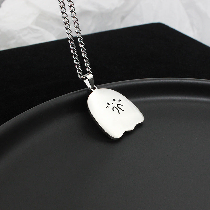 Stainless Steel Cute Ghost Couple Necklace Cat Pendant