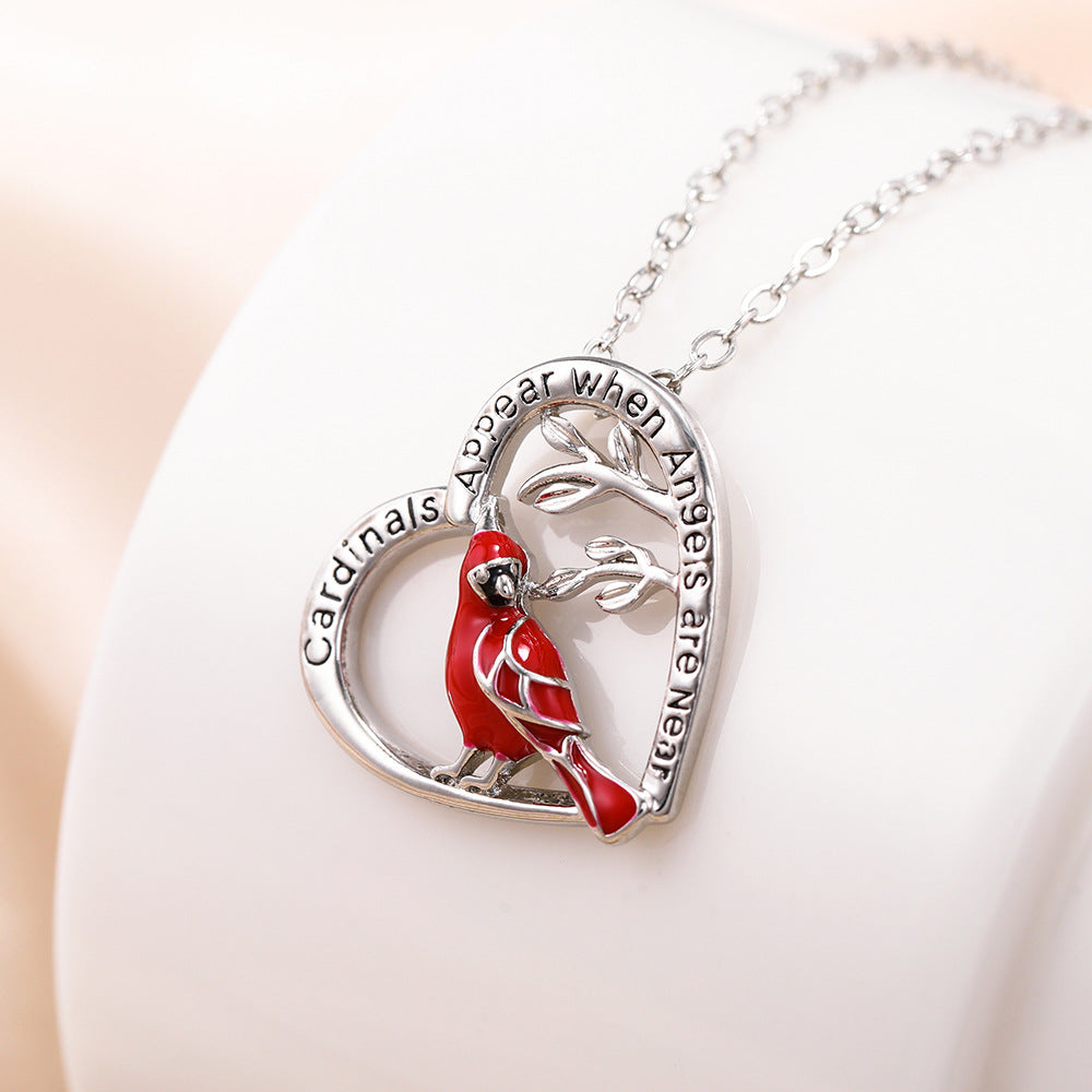 Creative Heart Shaped Cardinal Pendant Necklace