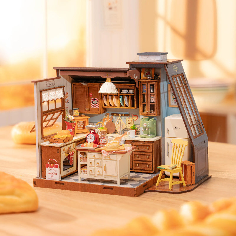 Rolife Mini Dollhouse Kit - DIY 3D Puzzle Baking Kitchen & Book Nook