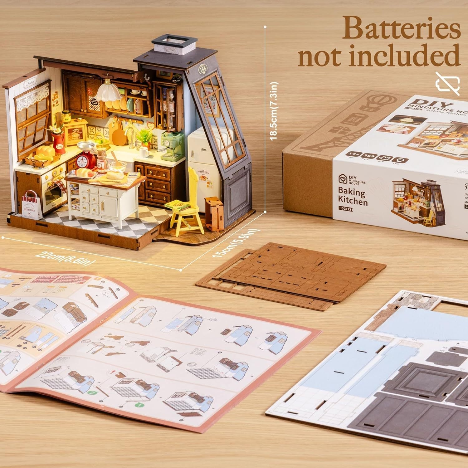Rolife Mini Dollhouse Kit - DIY 3D Puzzle Baking Kitchen & Book Nook