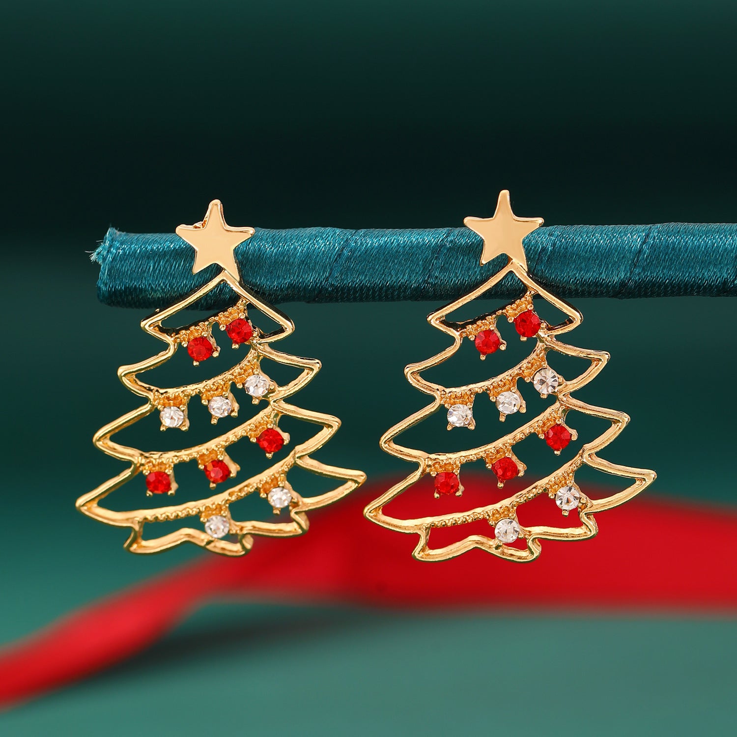 Earrings With Christmas Tree Colorful Zircon