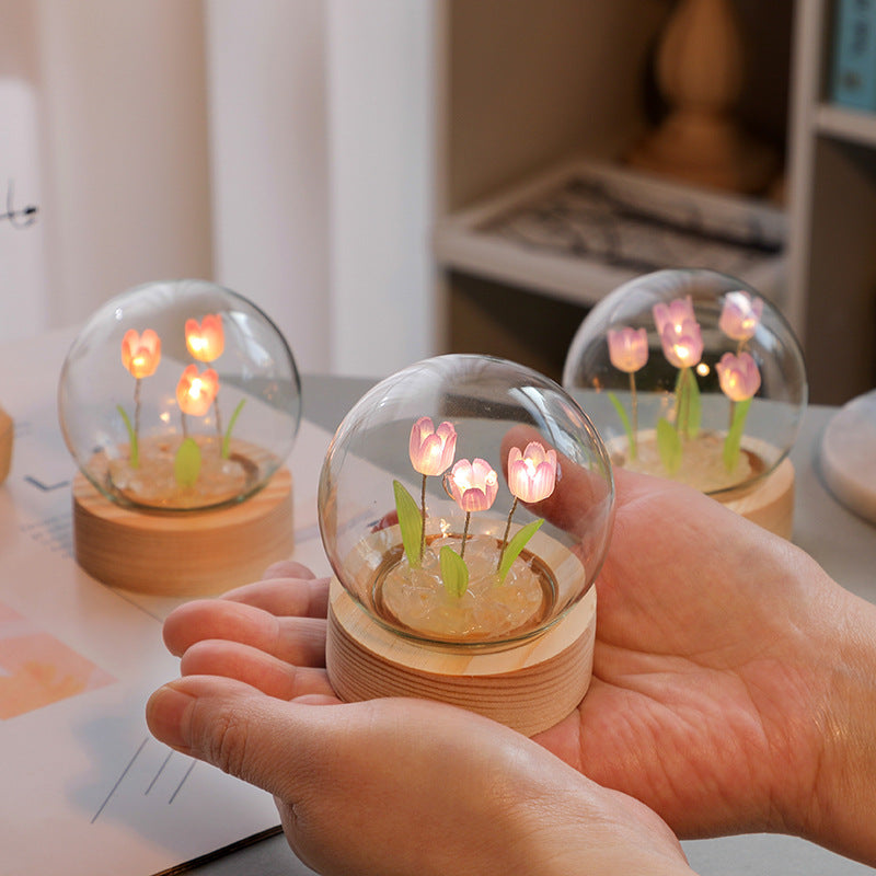 Artificial Tulip Flower Night Light Ornaments Handmade DIY