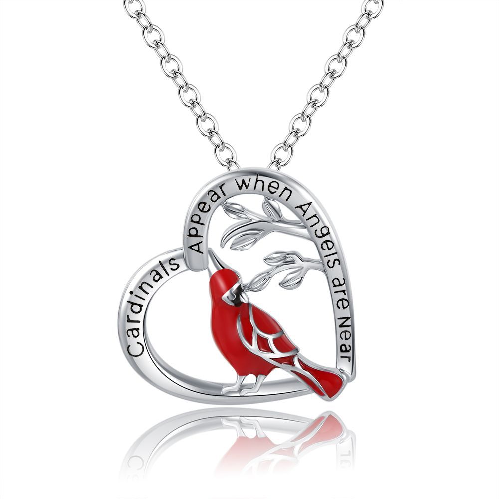 Creative Heart Shaped Cardinal Pendant Necklace