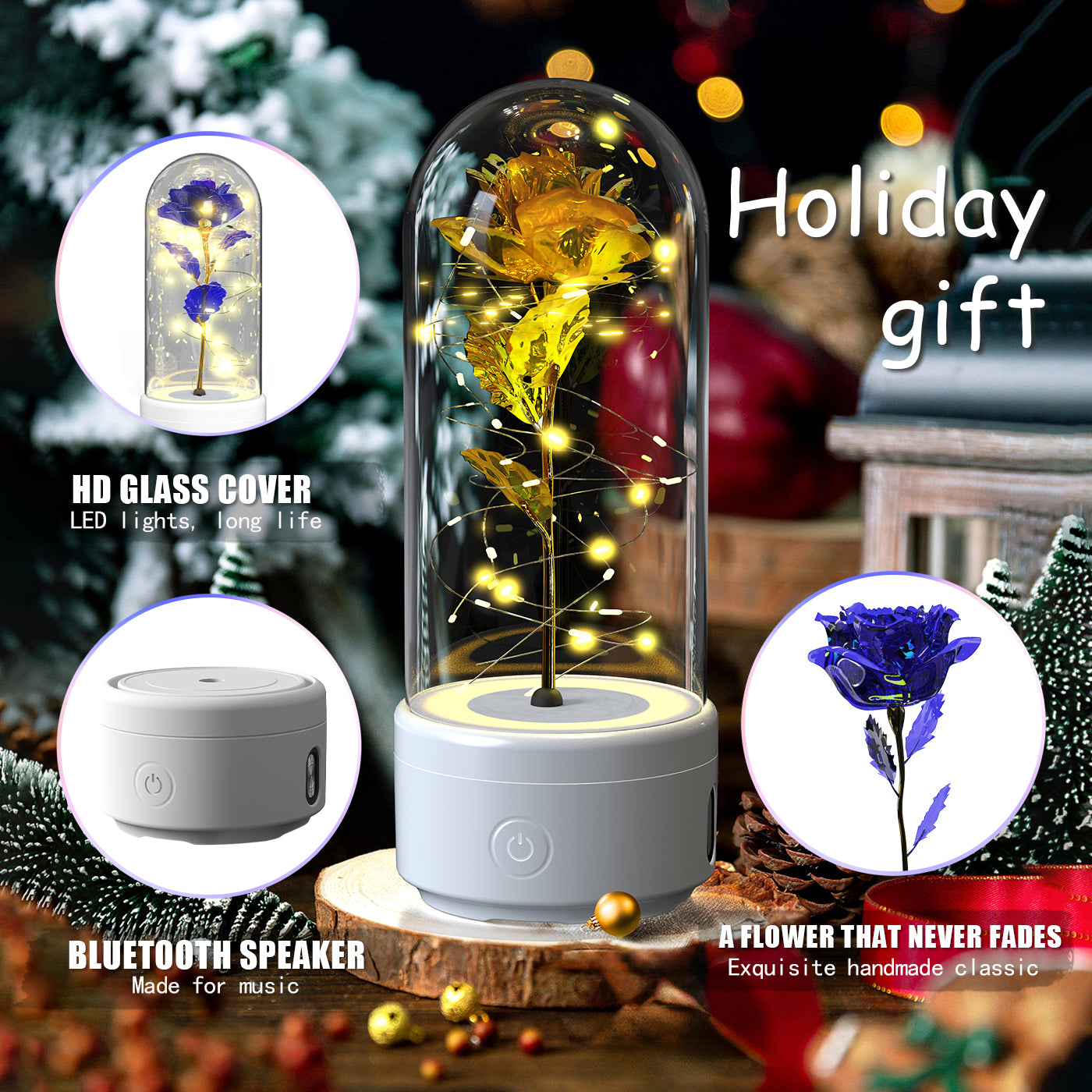 2 In 1 Rose Flowers LED Light & Bluetooth Speaker Valentine's Day Gift