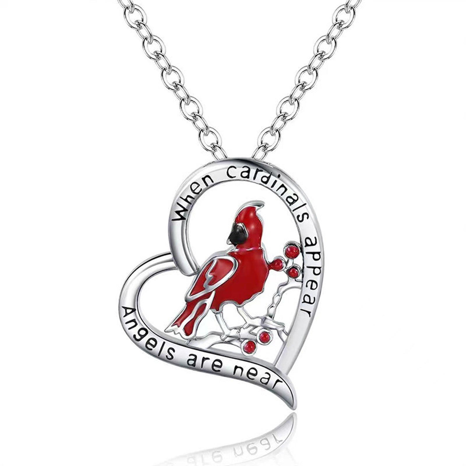 Creative Heart Shaped Cardinal Pendant Necklace