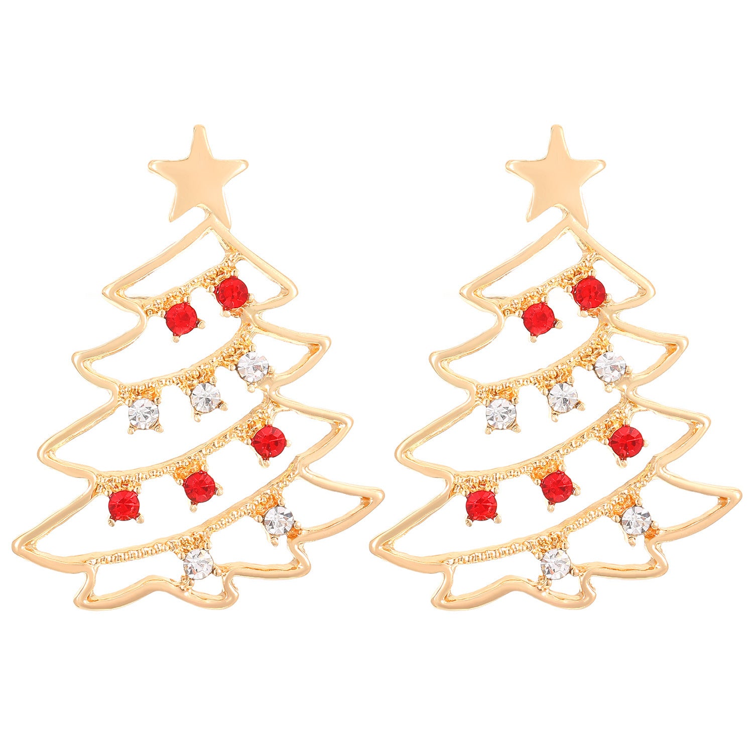 Earrings With Christmas Tree Colorful Zircon
